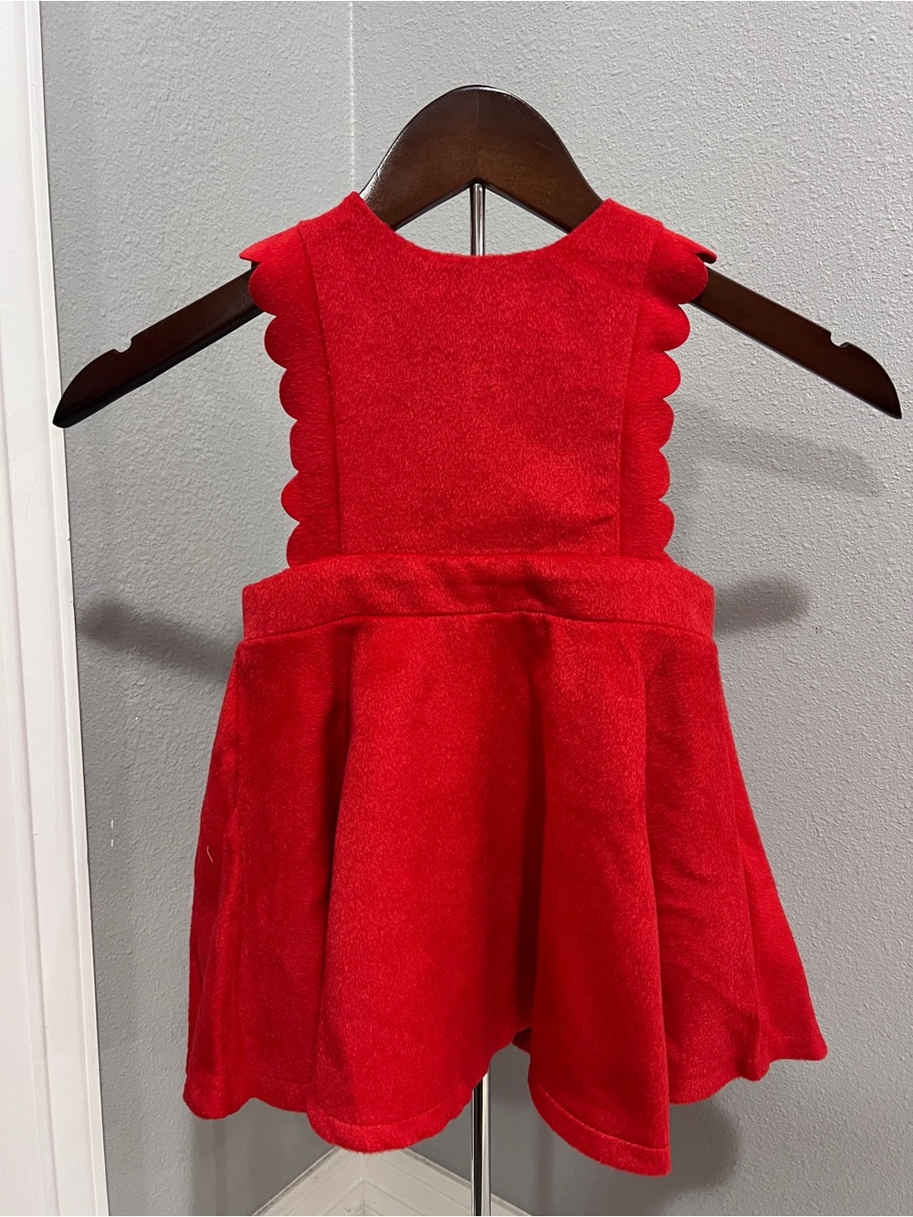 Zara CiGirls Red Scalloped Holiday Pinafore Jumper Dress 2T